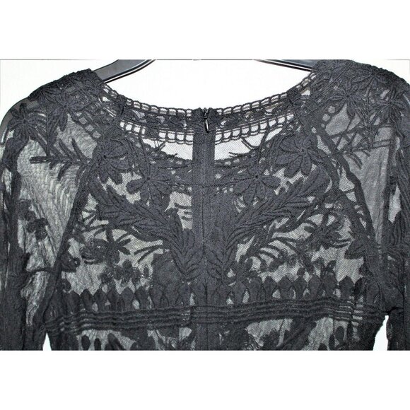 HONEY PUNCH BLACK LACE/sheer long sleeves scoop neck‎ MINI dress LARGE - Picture 8 of 9